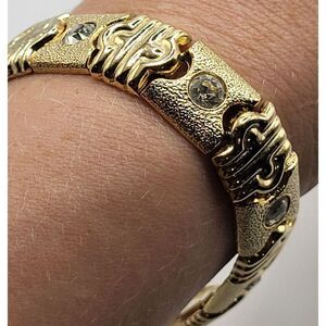 Estate Rhinestone Goldtone Tennis Wrap Thick Bracelet 7in